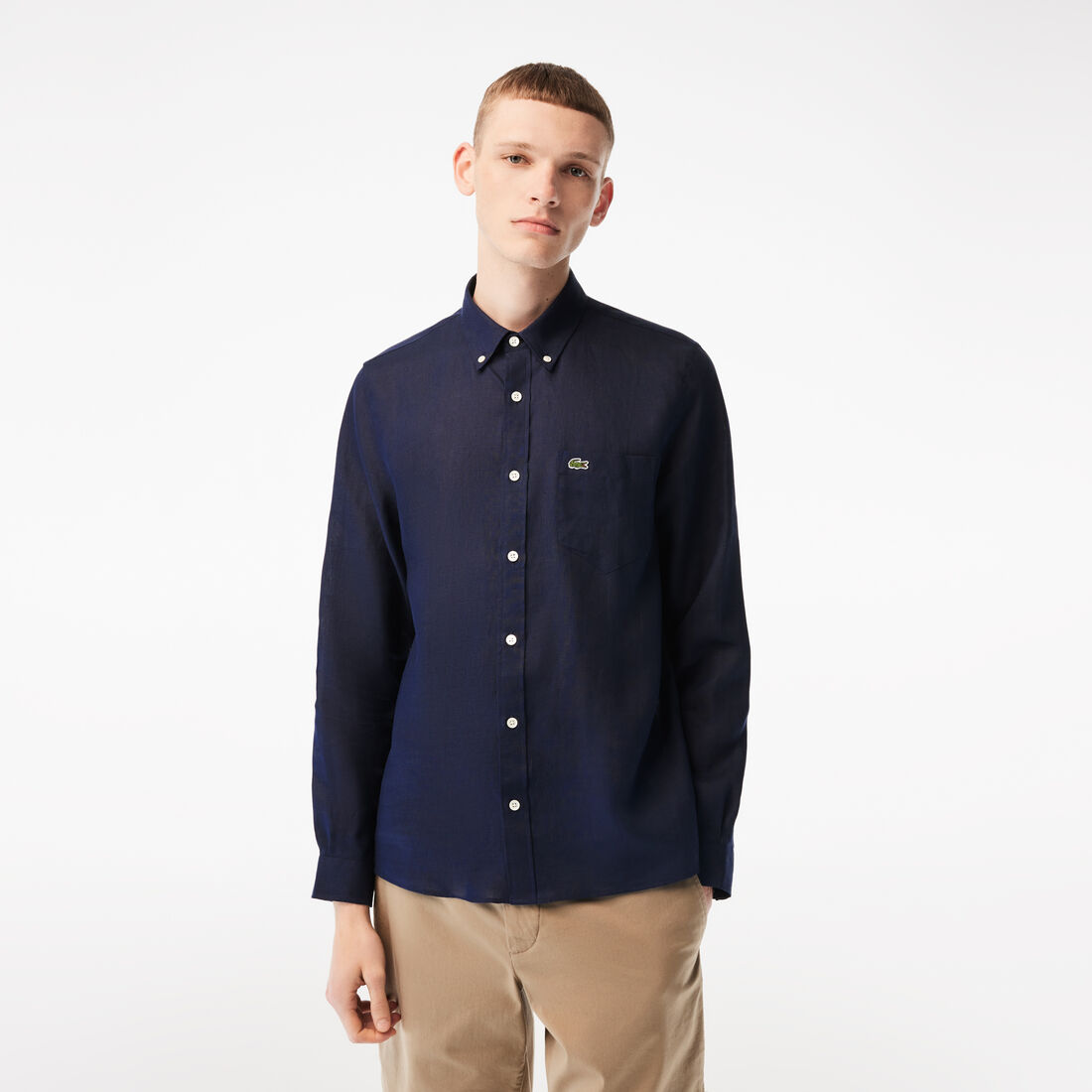 Lacoste Linen Hemd Herren Navy Blau | QXDJ-03561