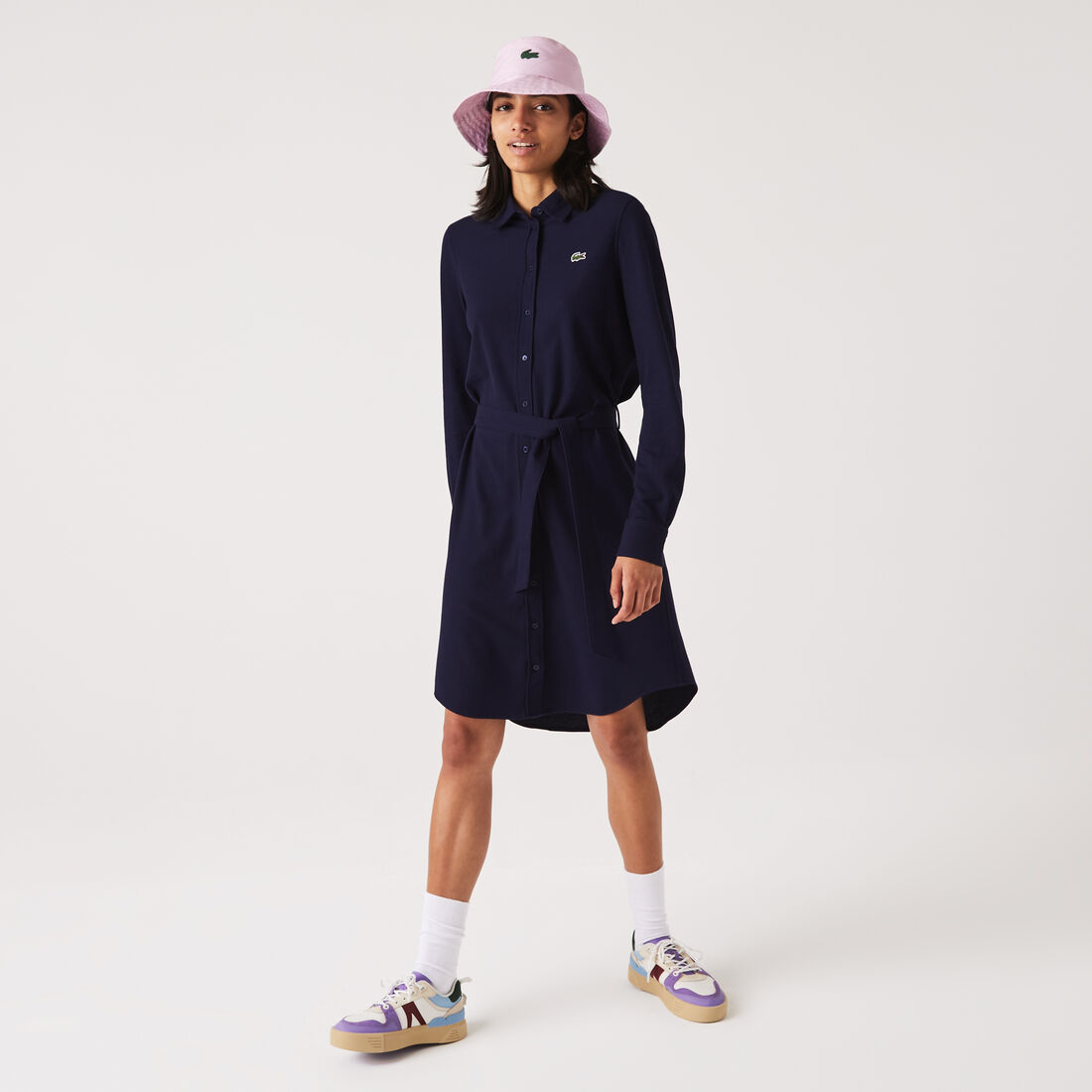 Lacoste Adjustable Baumwoll Piqué Kleider Damen Navy Blau | OGHZ-45603