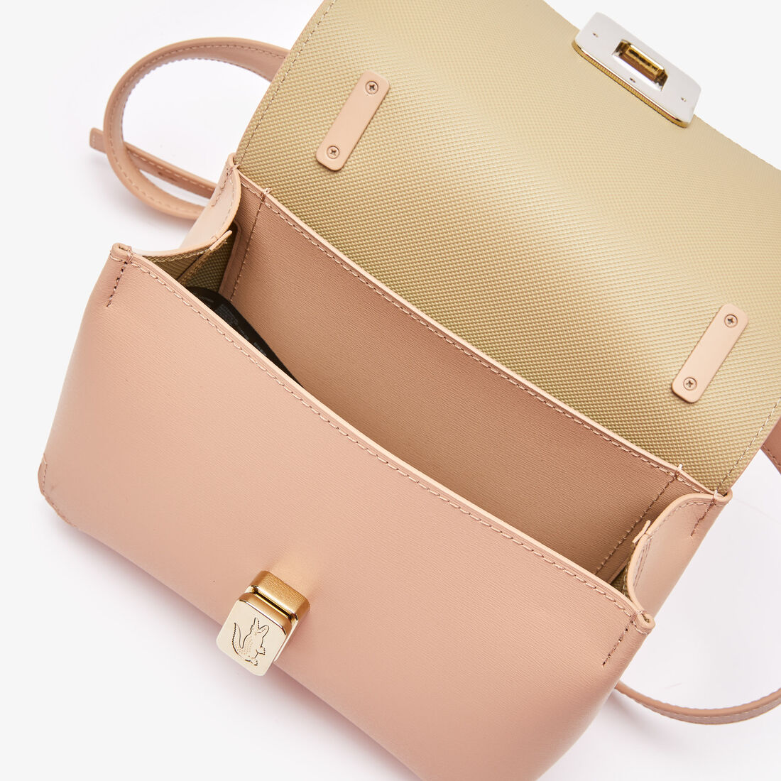 Lacoste Amelia Engraved Metal Clasp Leder Handtasche Damen Beige | YXZO-62035