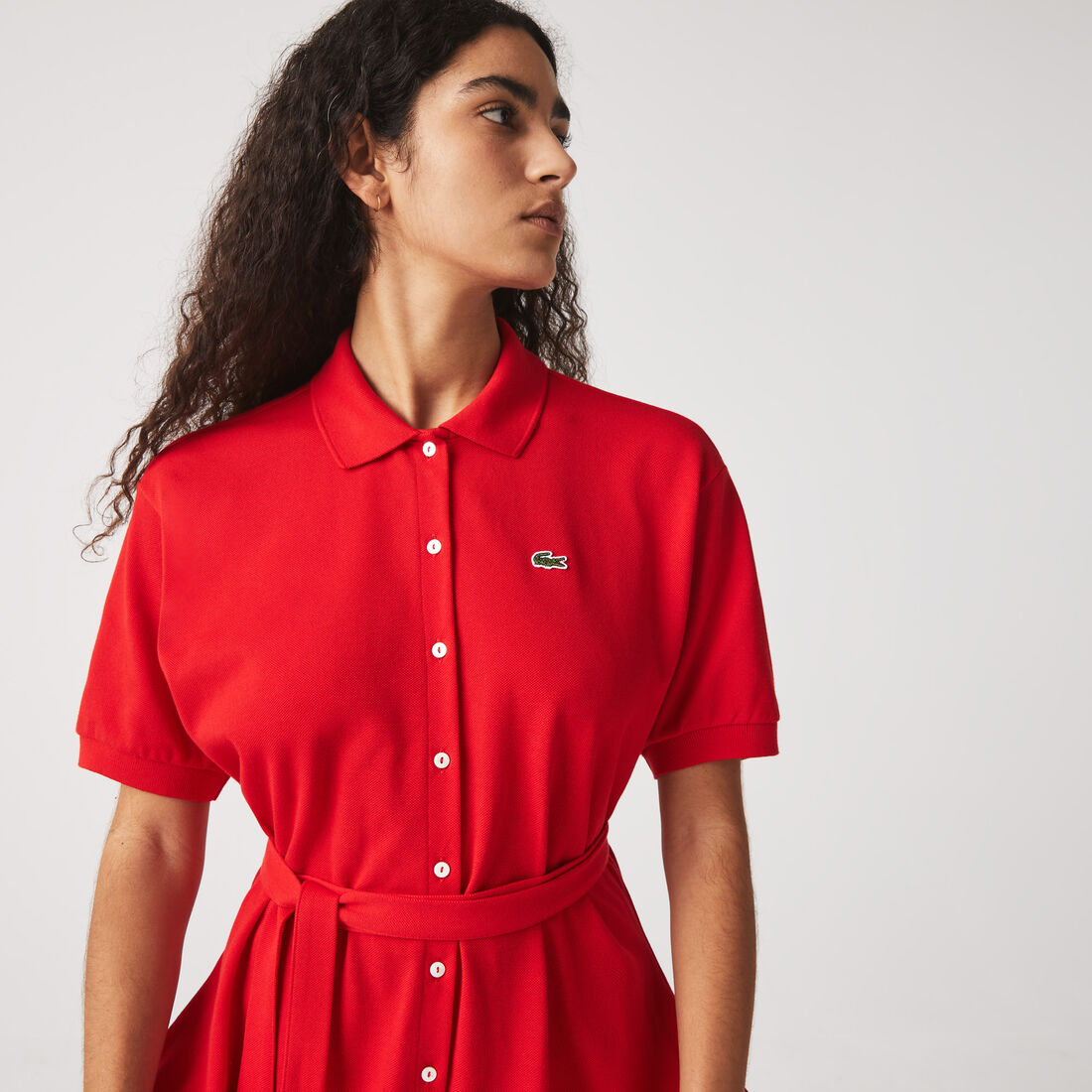 Lacoste Baumwoll Piqué Belted Kleider Damen Rot | DEKJ-03174