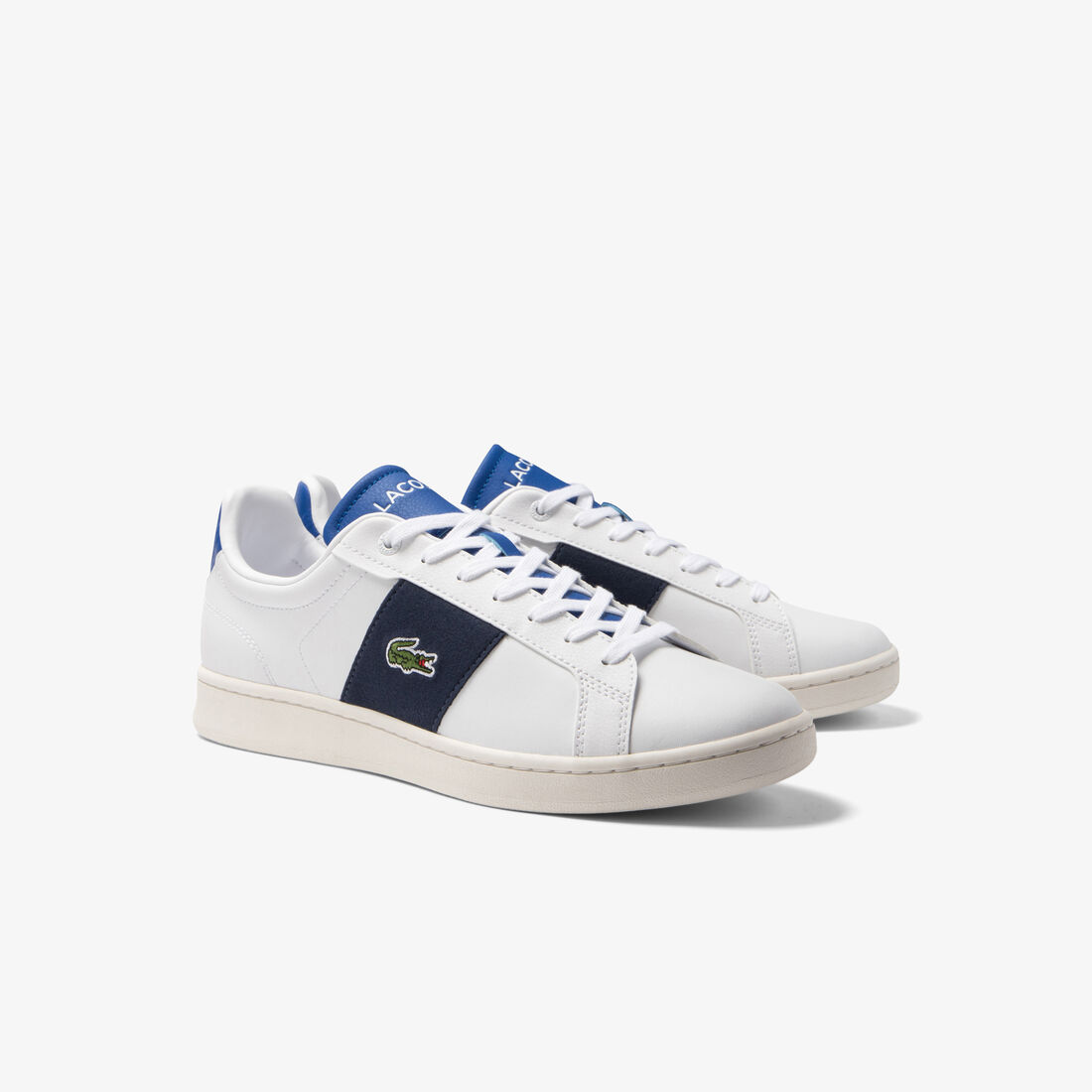 Lacoste Carnaby Pro Leder Cigar Bar Sneakers Herren Weiß Dunkelblau | DWMP-32194