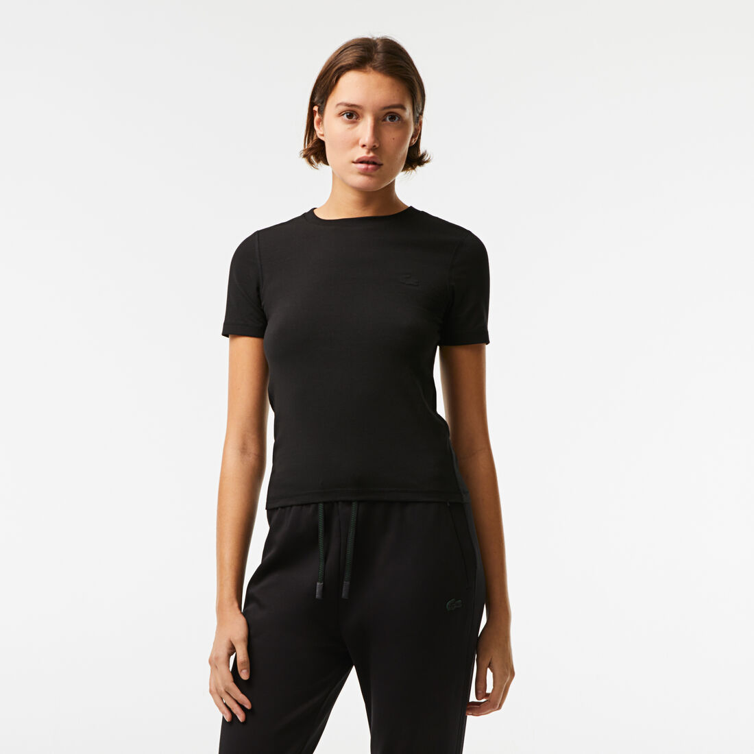 Lacoste Crew Neck Baumwoll Blend T-shirts Damen Schwarz | KUGP-96104