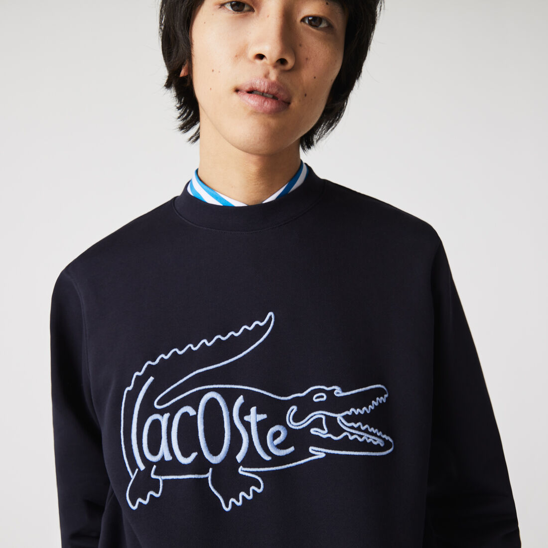 Lacoste Crew Neck Embroidered Crocodile Baumwoll Fleece Sweatshirts Herren Schwarz | HENM-20368