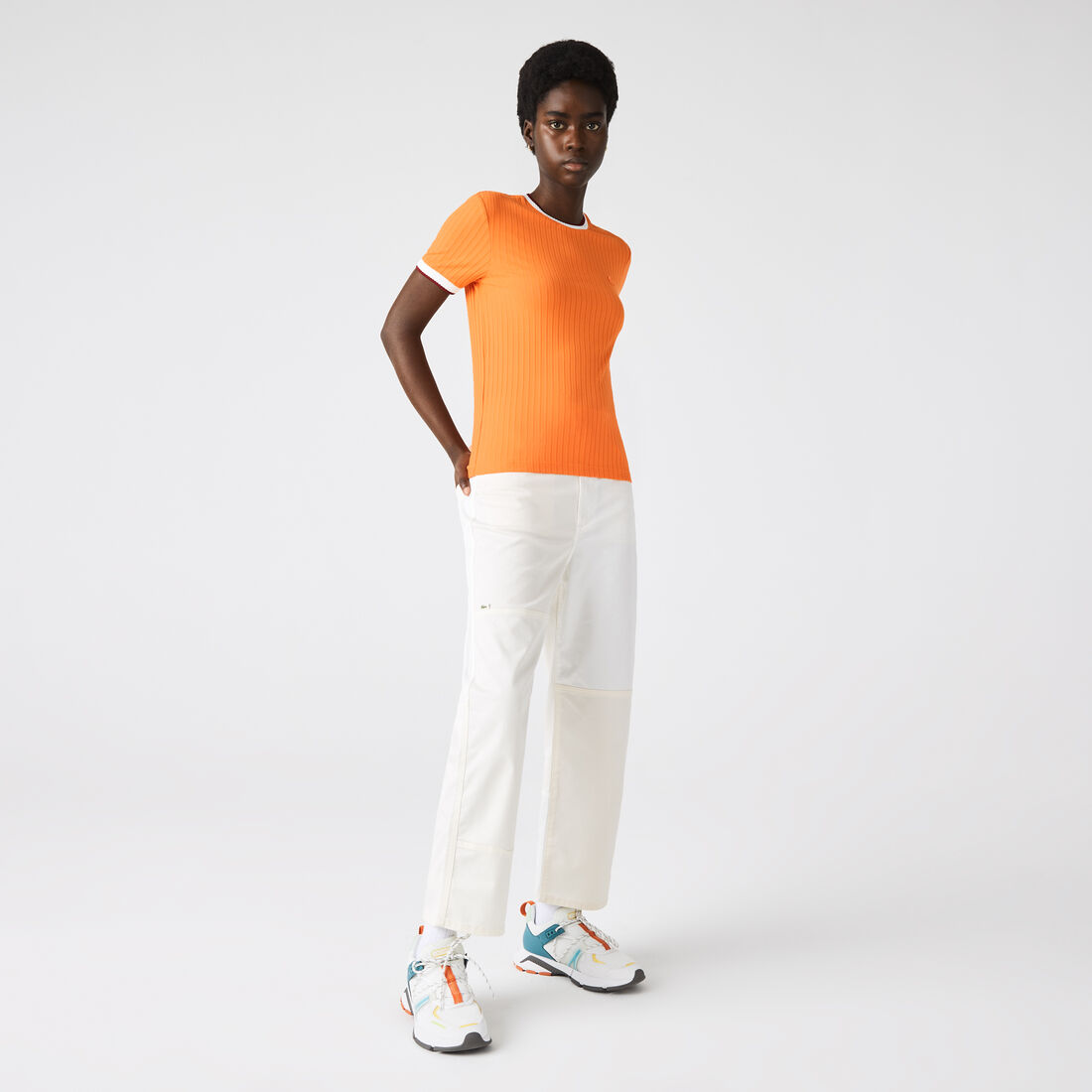 Lacoste Crew Neck Fantasy Knit T-shirts Damen Orange | RBCM-37580