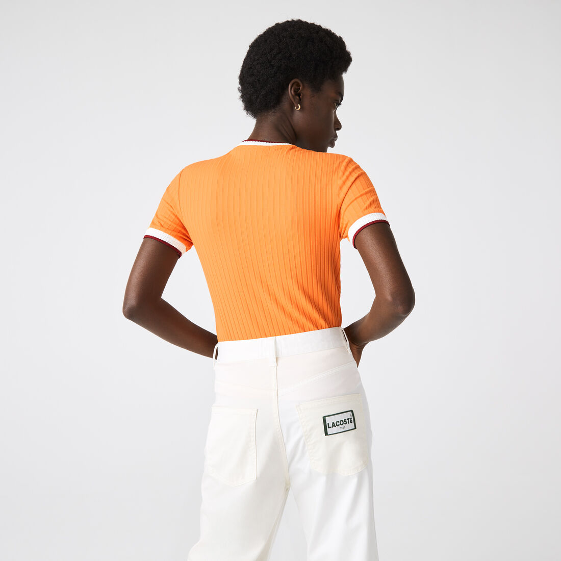 Lacoste Crew Neck Fantasy Knit T-shirts Damen Orange | RBCM-37580