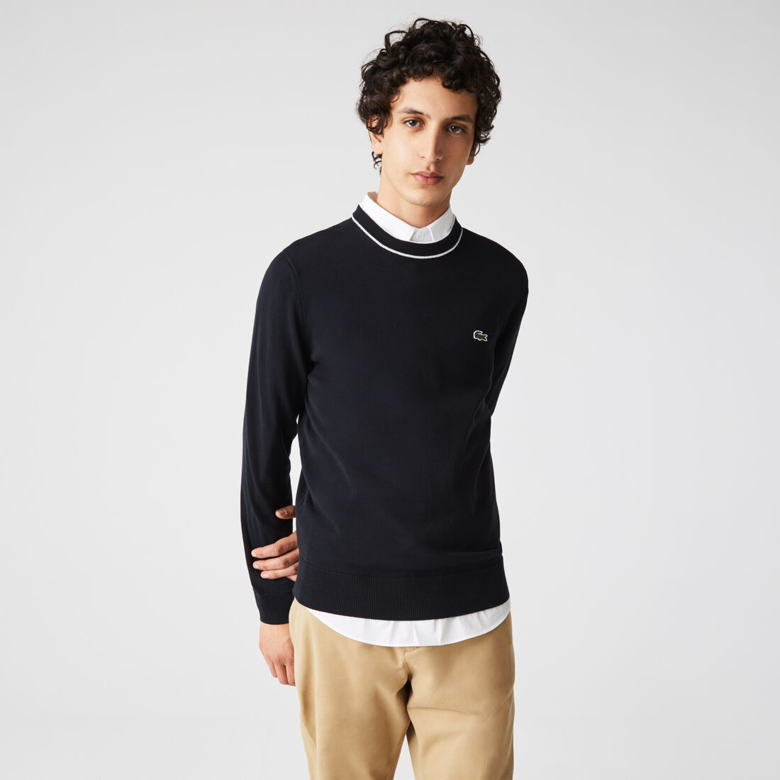 Lacoste Crew Neck Gestreift Organic Baumwoll Pullover Herren Blau | UQEH-17623