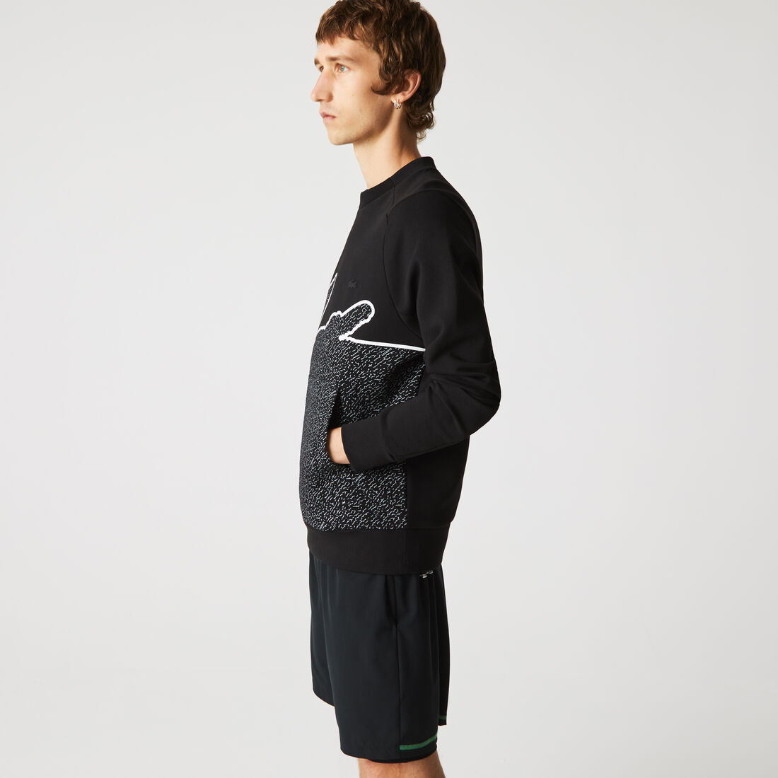 Lacoste Crew Neck Oversized Crocodile Baumwoll Blend Sweatshirts Herren Schwarz | BRMC-52367