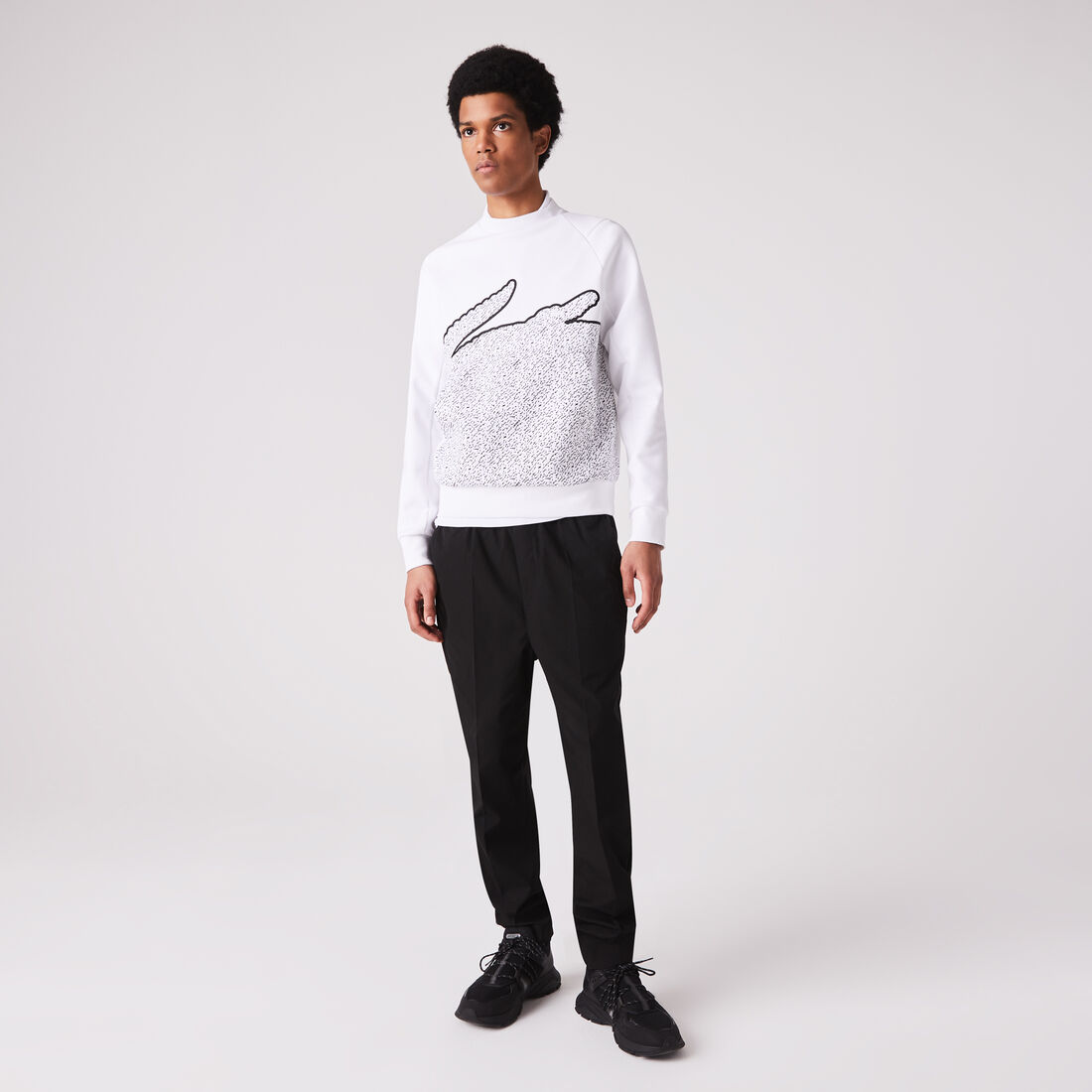 Lacoste Crew Neck Oversized Crocodile Baumwoll Blend Sweatshirts Herren Weiß | OKZT-83620