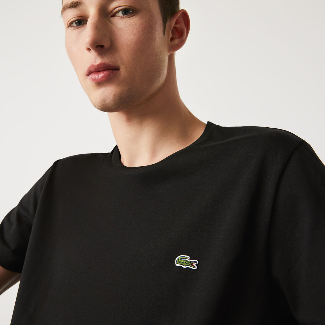 Lacoste Crew Neck Pima Baumwoll Jersey T-shirts Herren Schwarz | JGEY-08396