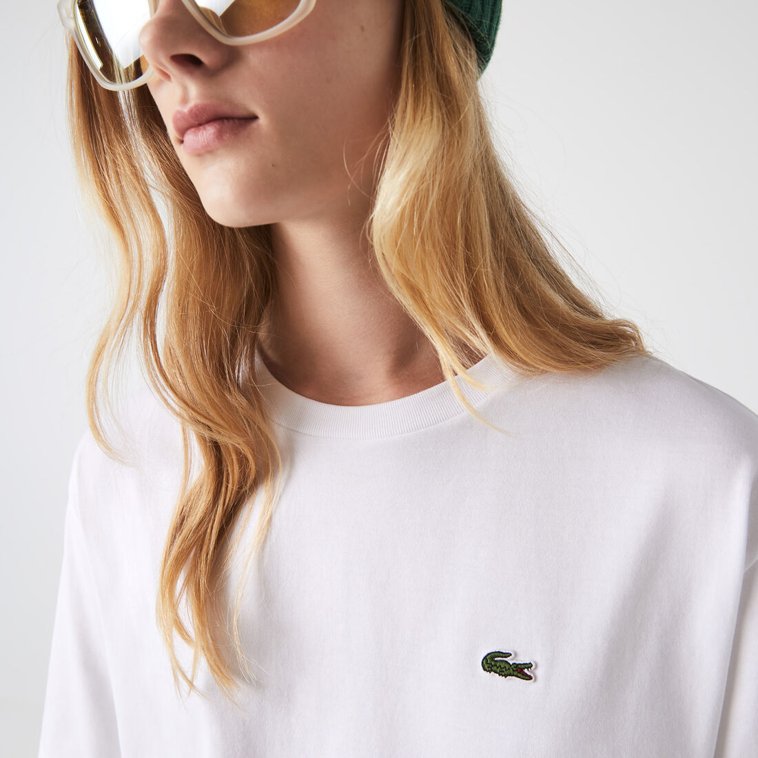 Lacoste Crew Neck Premium Baumwoll T-shirts Damen Weiß | MIRB-90732