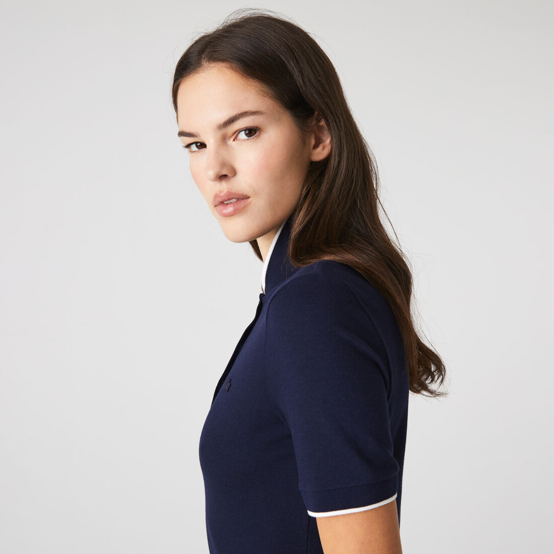 Lacoste Gestreift Neck Flowy Kleider Damen Navy Blau | UESQ-42630