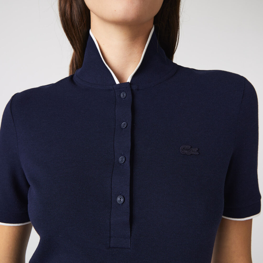 Lacoste Gestreift Neck Flowy Kleider Damen Navy Blau | UESQ-42630