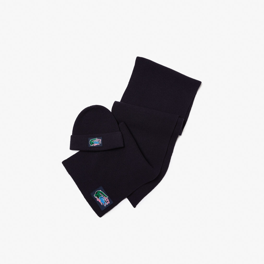 Lacoste Holiday Gerippt Wolle Beanie And Scarf Gift Hüte Herren Navy Blau | SEDF-41072