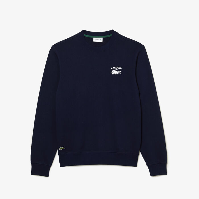 Lacoste Inscription Crew Neck Sweatshirts Herren Navy Blau | QBGH-53027