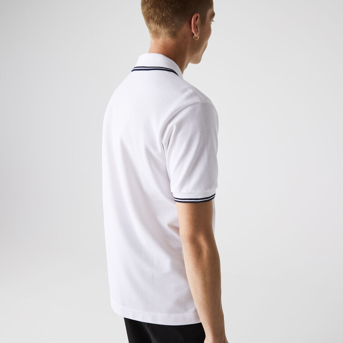 Lacoste Klassische Fit Gestreift Accents Baumwoll Piqué Polo Shirts Herren Weiß | CHUR-70913