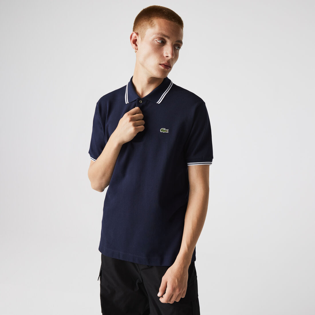 Lacoste Klassische Fit Gestreift Accents Baumwoll Piqué Polo Shirts Herren Blau | FSUI-58372