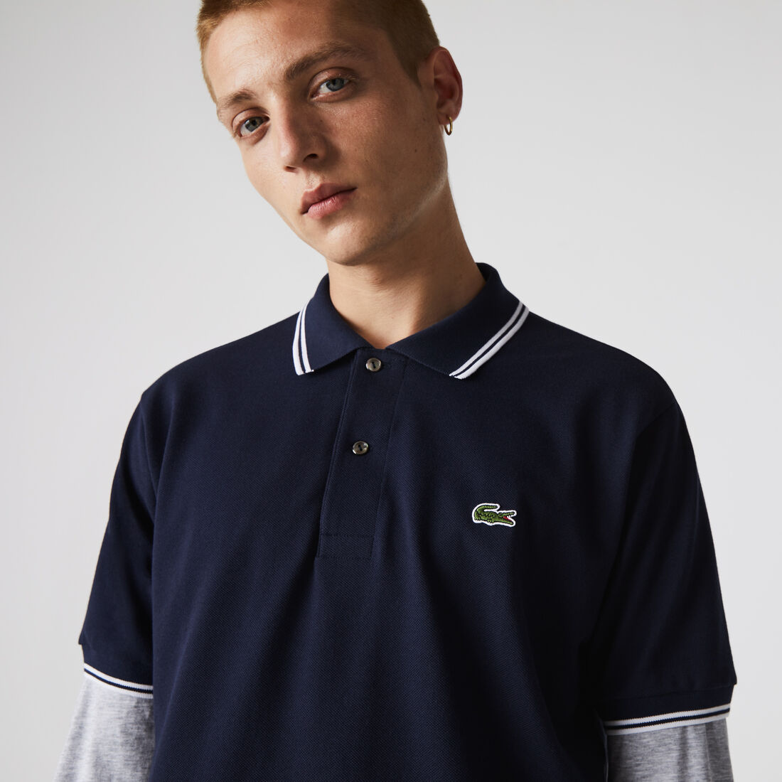 Lacoste Klassische Fit Gestreift Accents Baumwoll Piqué Polo Shirts Herren Blau | FSUI-58372