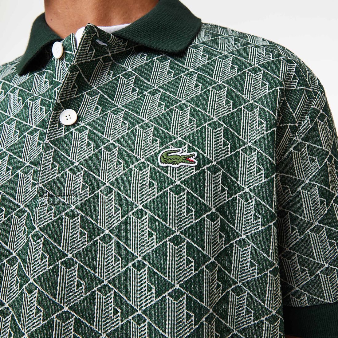 Lacoste Klassische Fit Monogram Print Contrast Collar Polo Shirts Herren Grün | OFSN-75280