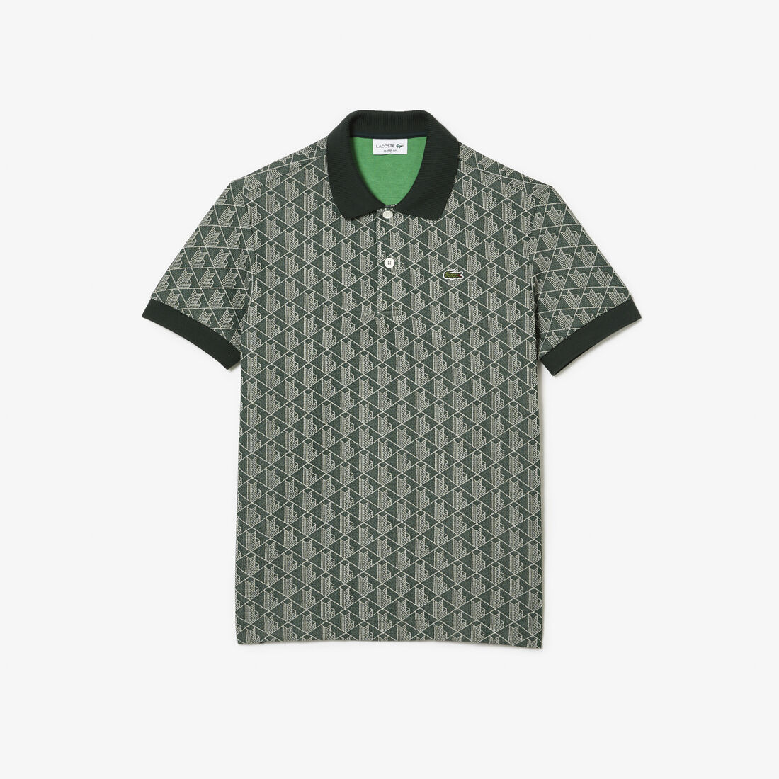 Lacoste Klassische Fit Monogram Print Contrast Collar Polo Shirts Herren Grün | OFSN-75280