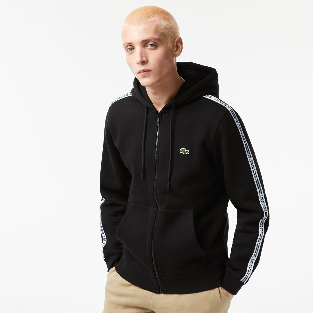 Lacoste Klassische Fit Zipped Hoodie With Brand Stripes Hoodie Herren Schwarz | BWZO-84759