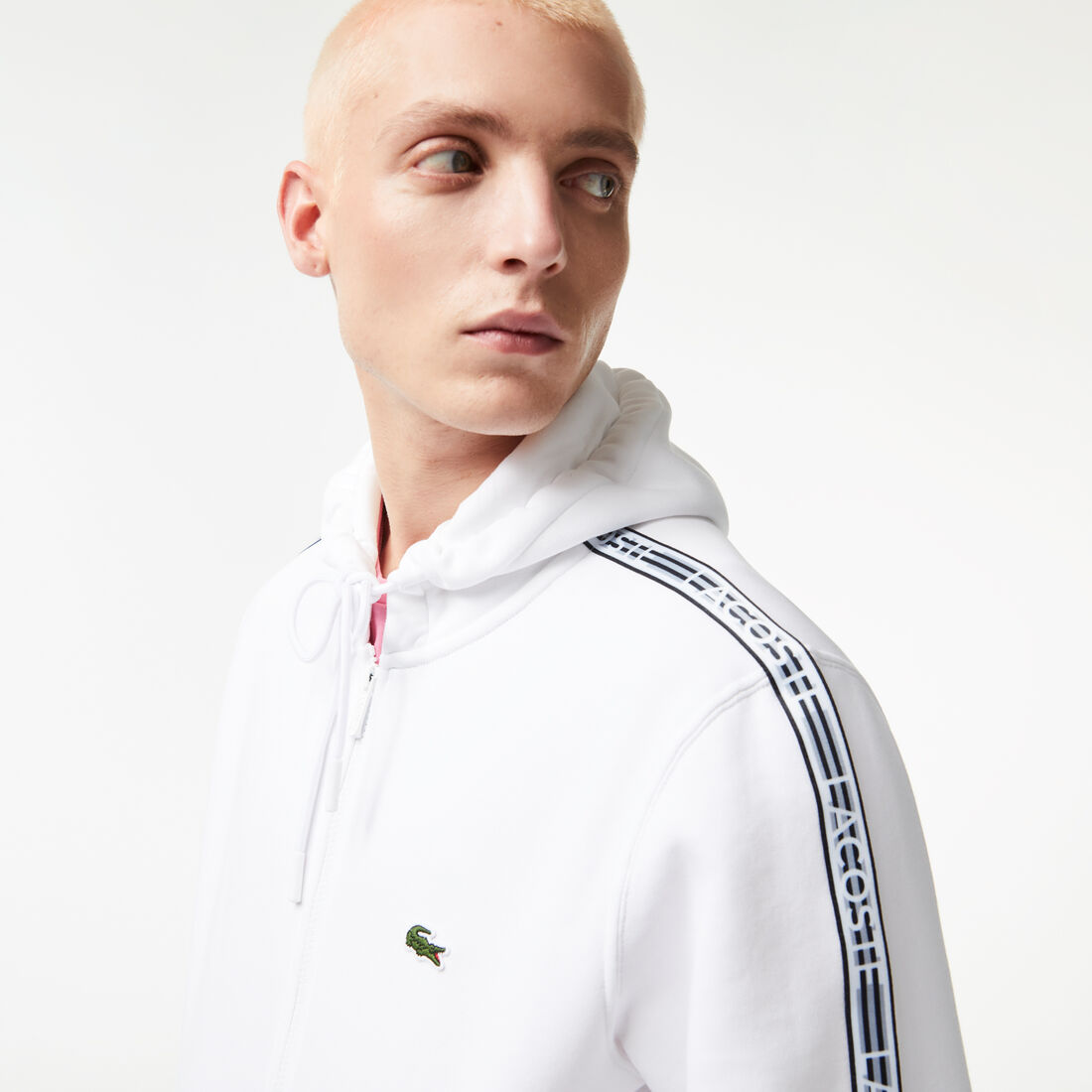 Lacoste Klassische Fit Zipped With Brand Stripes Hoodie Herren Weiß | MVRU-05942