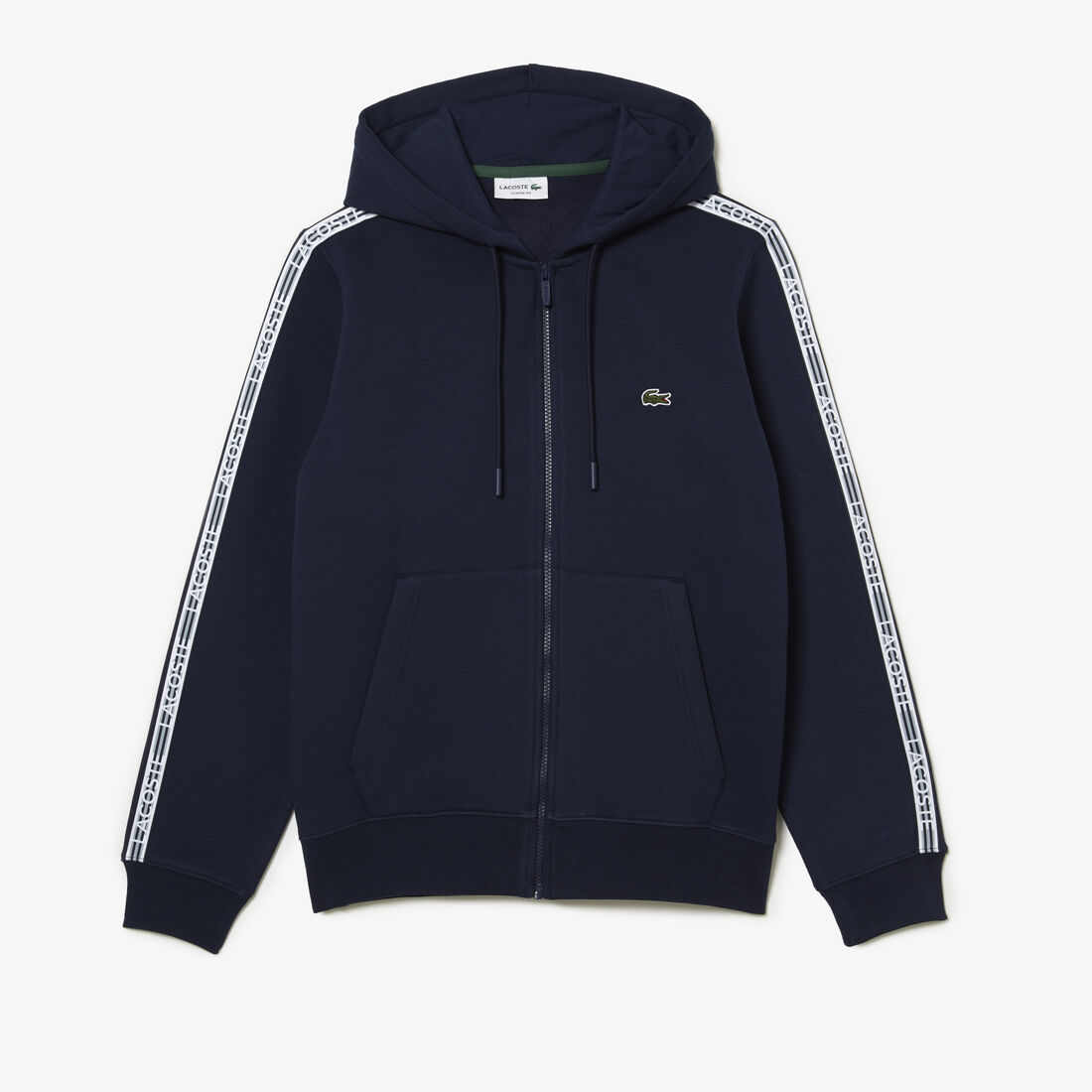 Lacoste Klassische Fit Zipped With Brand Stripes Hoodie Herren Navy Blau | PICD-75036