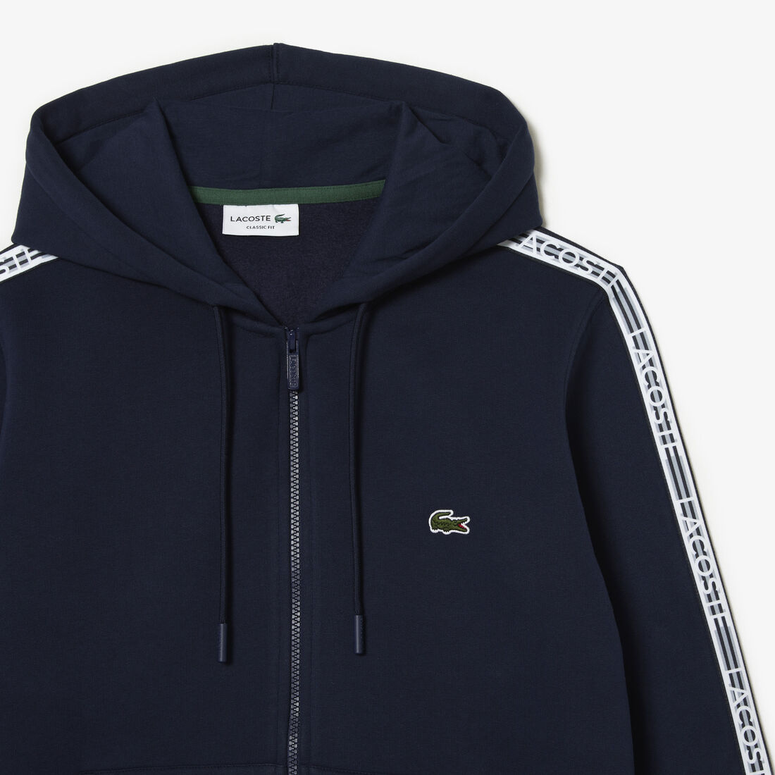 Lacoste Klassische Fit Zipped With Brand Stripes Hoodie Herren Navy Blau | PICD-75036