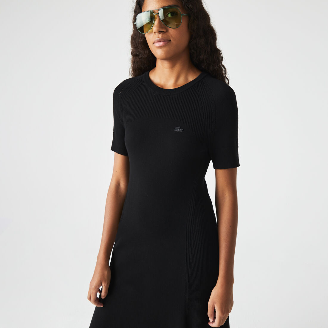 Lacoste Knit Details Kleider Damen Schwarz | DSMH-76531