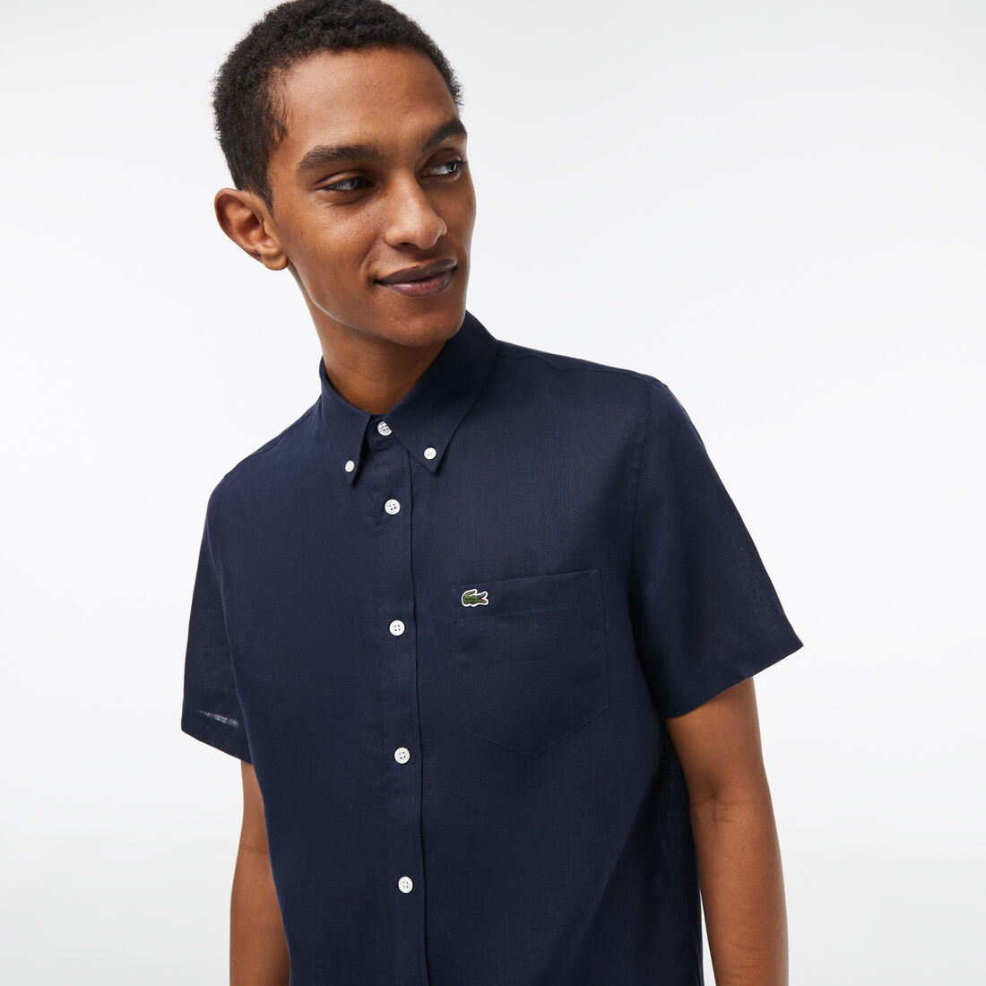 Lacoste Kurzes Sleeve Linen Hemd Herren Navy Blau | TSAV-07341