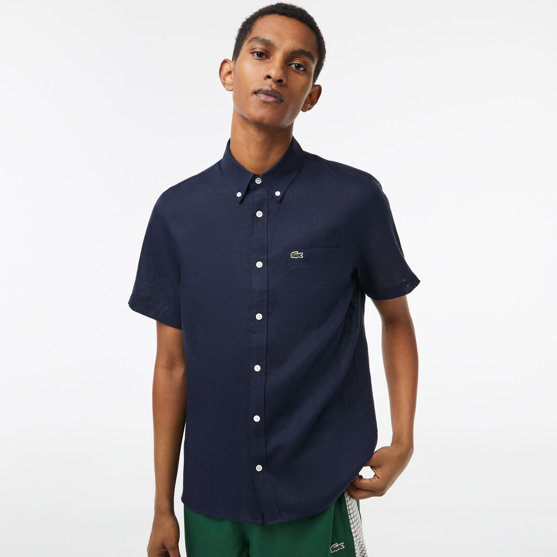 Lacoste Kurzes Sleeve Linen Hemd Herren Navy Blau | TSAV-07341