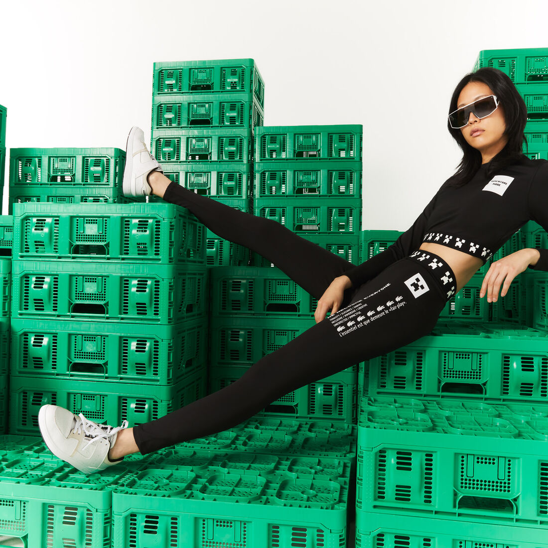 Lacoste L!ve X Minecraft Print Leggings Damen Schwarz | MCAQ-18594