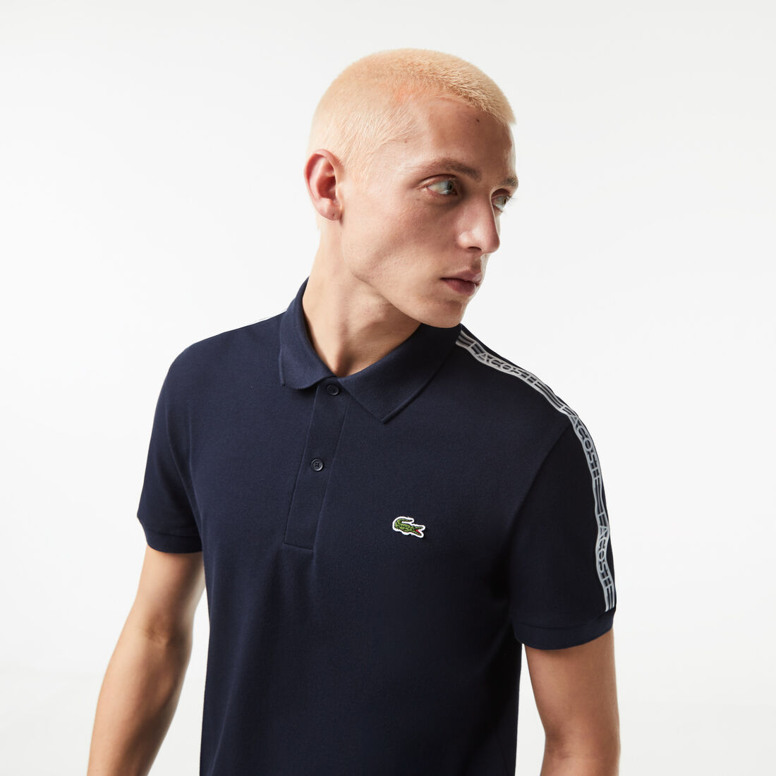 Lacoste Logo Stripe Piqué Polo Shirts Herren Navy Blau | OGQD-91320