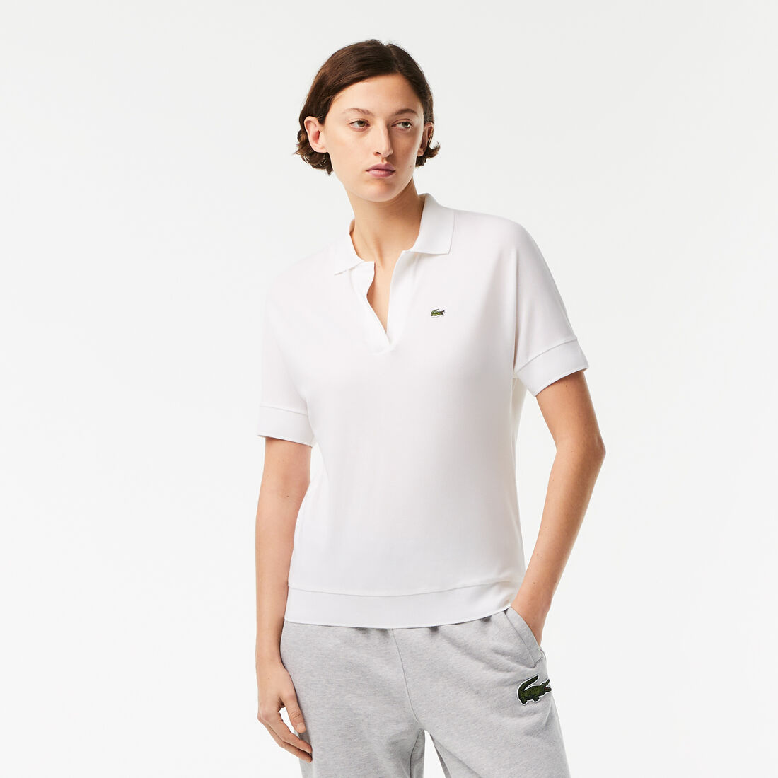 Lacoste Loose Fit Flowy Piqué Polo Shirts Damen Weiß | MWKO-70829