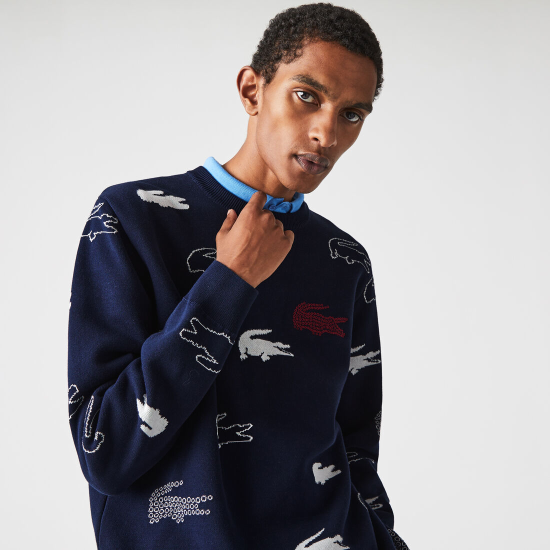 Lacoste Made In France Crew Neck Organic Baumwoll Jacquard Pullover Herren Blau | CHSO-23471