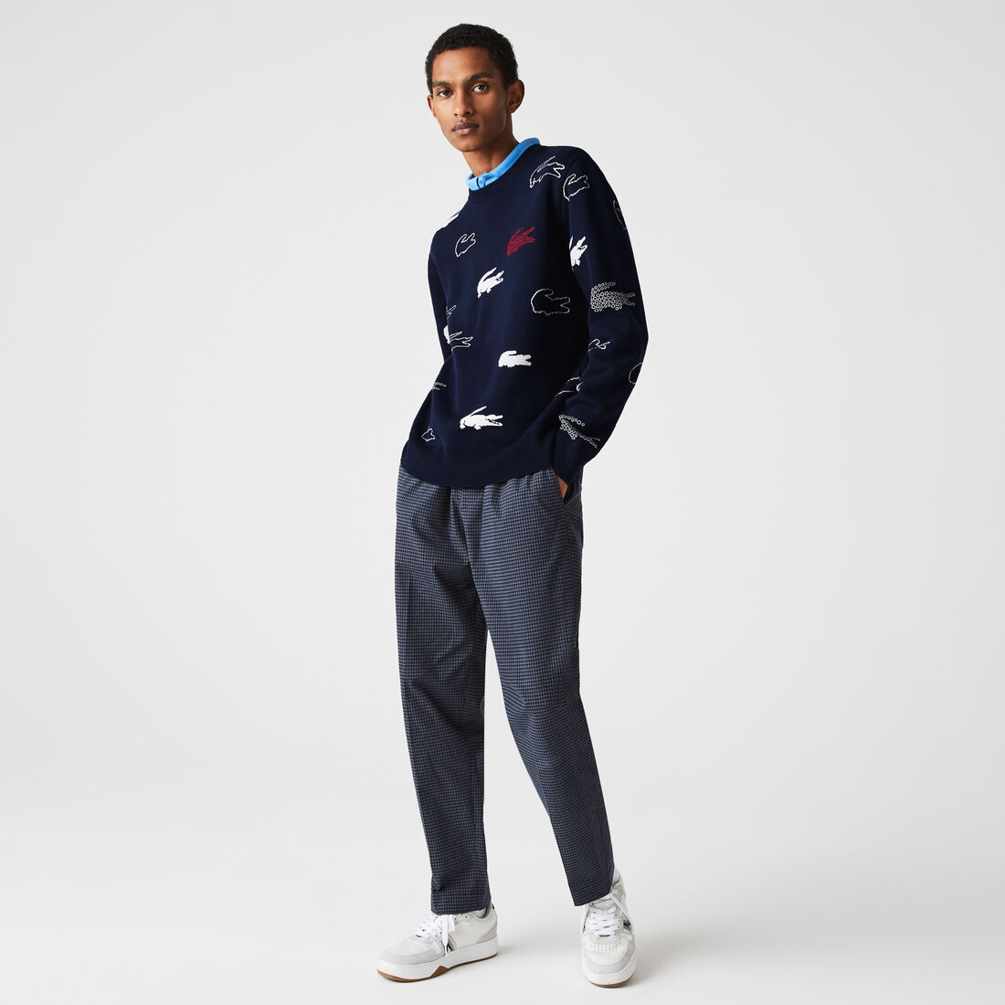 Lacoste Made In France Crew Neck Organic Baumwoll Jacquard Pullover Herren Blau | CHSO-23471