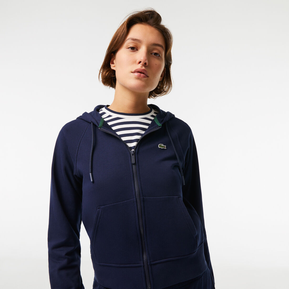 Lacoste Mit Kapuze Organic Fleece Zippered Sweatshirts Damen Navy Blau | RDBK-50436