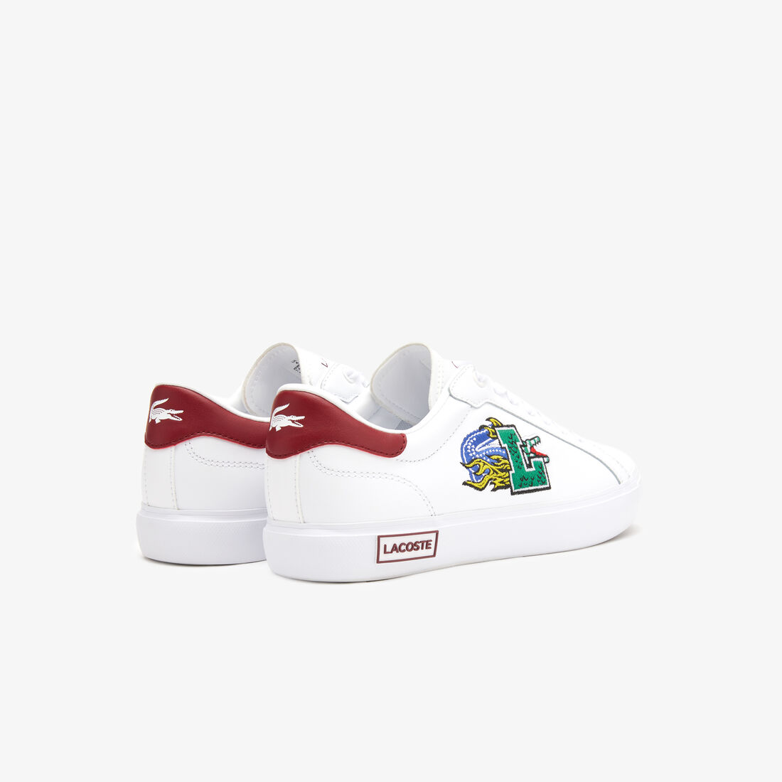 Lacoste Powercourt Leder Sneakers Damen Weiß Bordeaux | RZPF-51206