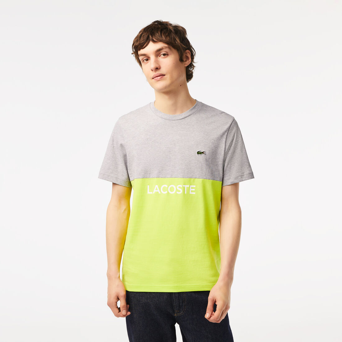 Lacoste Regular Fit Baumwoll Jersey Colourblock T-shirts Herren Grau Gelb | RBHO-74923