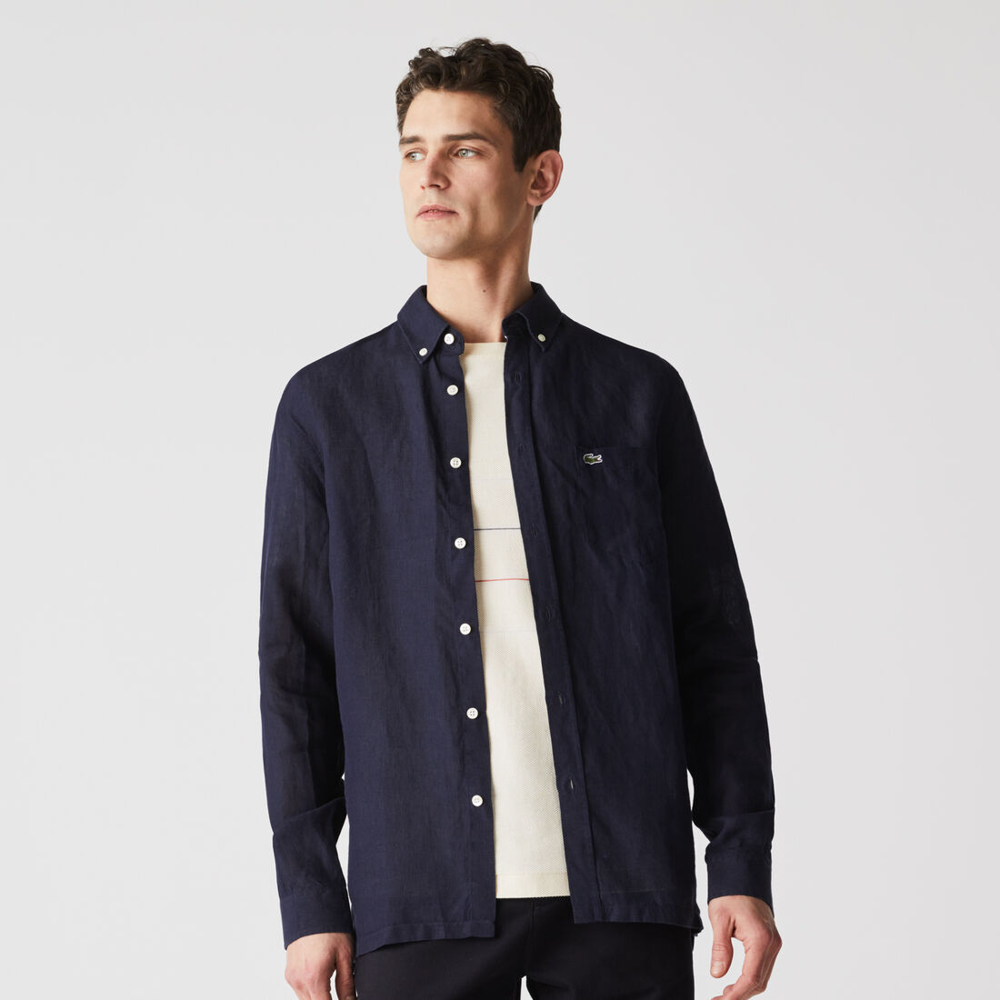 Lacoste Regular Fit Linen Hemd Herren Blau | PHDI-70415