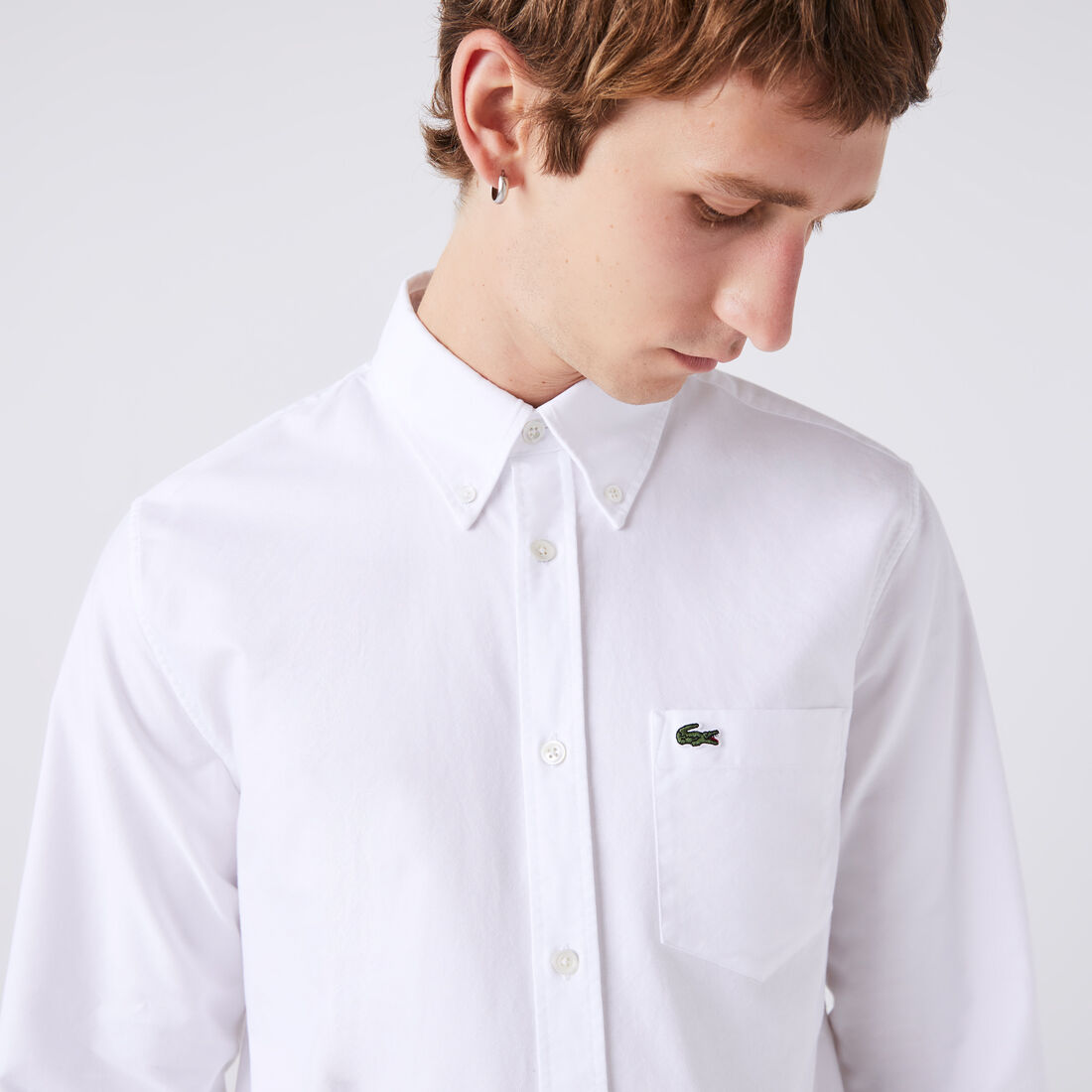 Lacoste Regular Fit Oxford Baumwoll Hemd Herren Weiß | UFIB-46835