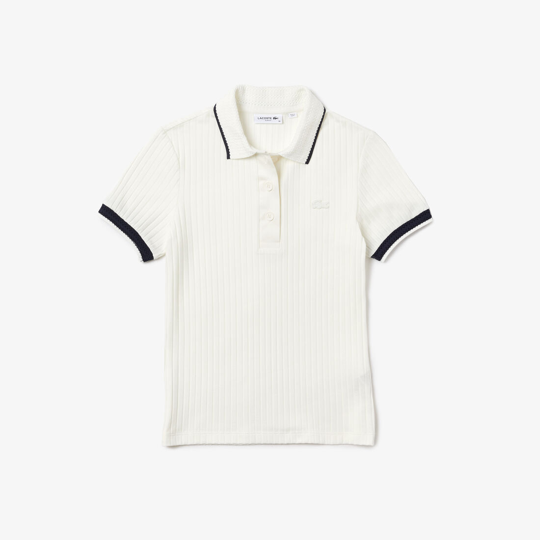 Lacoste Slim Fit Crochet Collar Gerippt Polo Shirts Damen Weiß | CSOA-17349