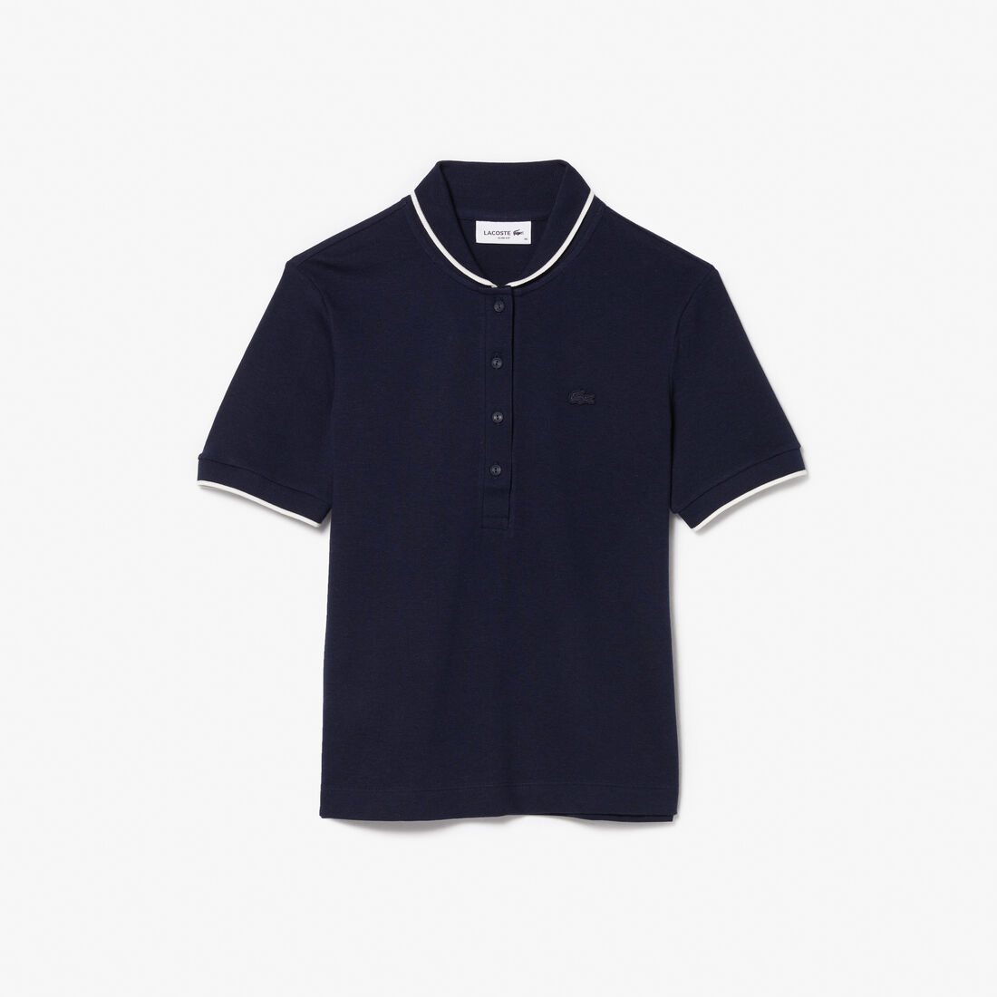 Lacoste Slim Fit Gestreift Collar Flowy Piqué Polo Shirts Damen Navy Blau | CQUN-08754