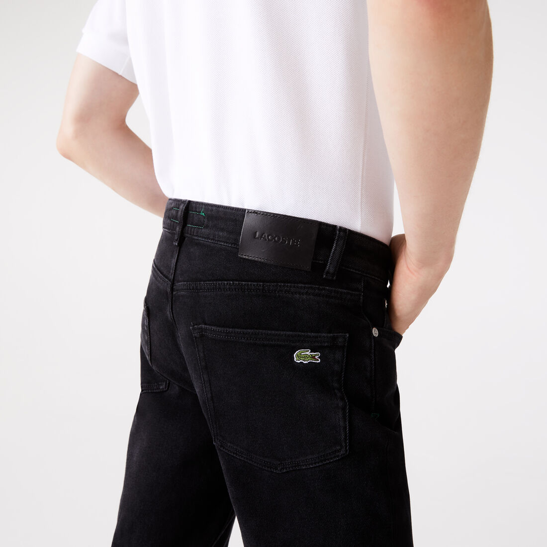 Lacoste Slim Fit Stretch Baumwoll Denim Jeans Herren Schwarz | RIKA-49726