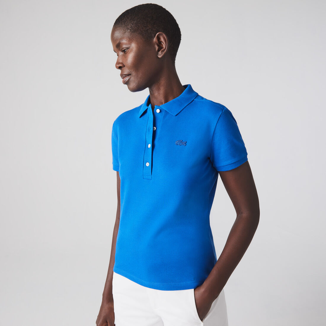 Lacoste Slim Fit Stretch Baumwoll Piqué Polo Shirts Damen Blau | KWXJ-72380