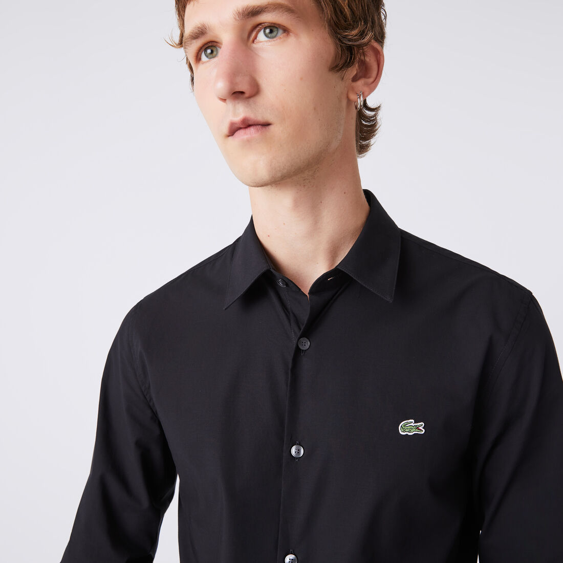 Lacoste Slim Fit Stretch Baumwoll Poplin Hemd Herren Schwarz | TGPW-81532