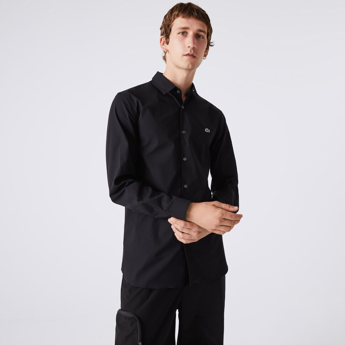 Lacoste Slim Fit Stretch Baumwoll Poplin Hemd Herren Schwarz | TGPW-81532