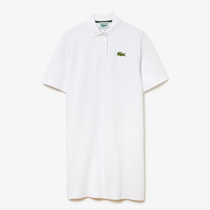 Lacoste Stretch Baumwoll Piqué Kleider Damen Weiß | QBIC-24057