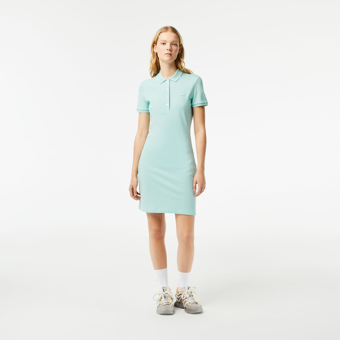 Lacoste Stretch Baumwoll Piqué Kleider Damen Hellgrün | ZEIS-83910