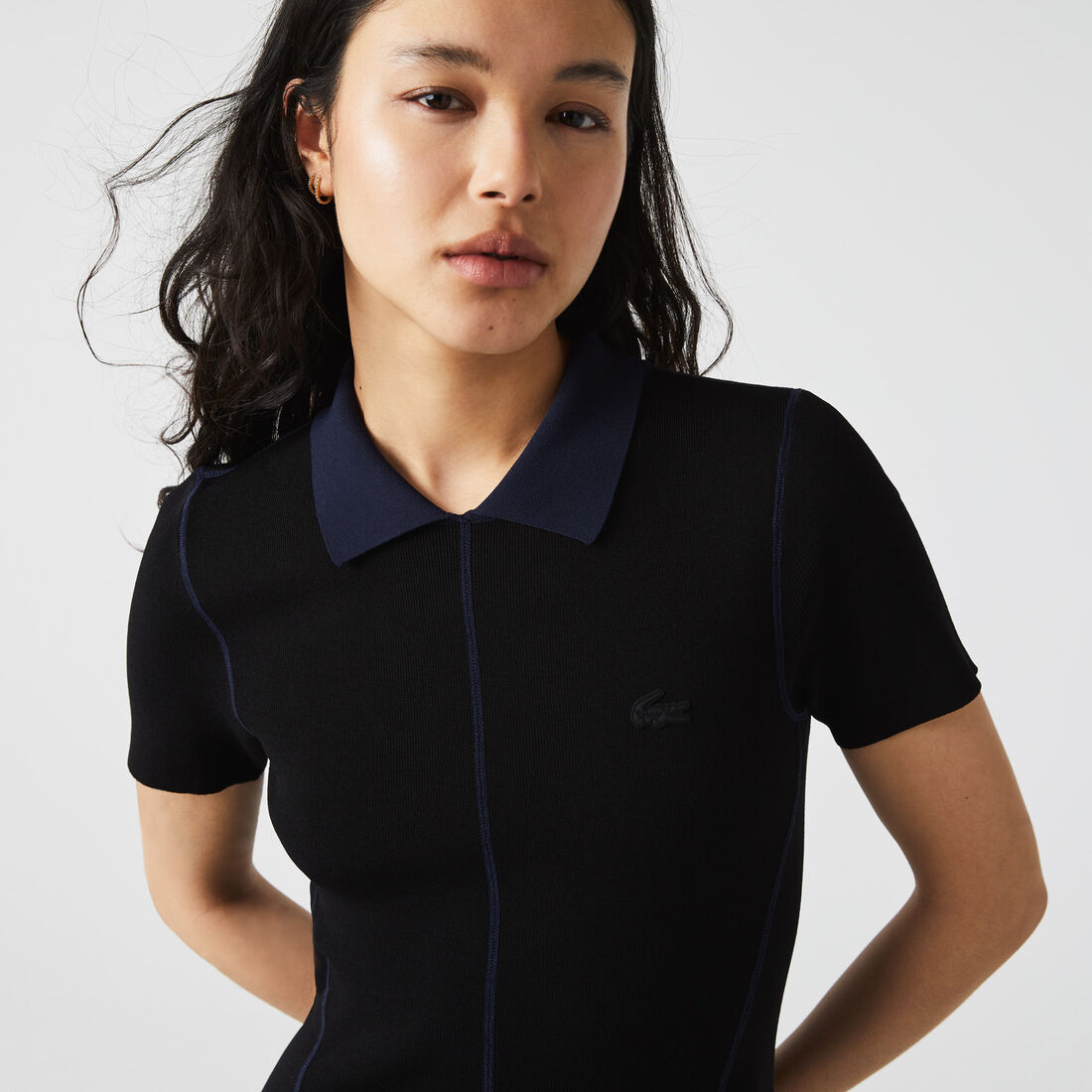 Lacoste Texturised Knit Skater Kleider Damen Schwarz | FJKO-51963