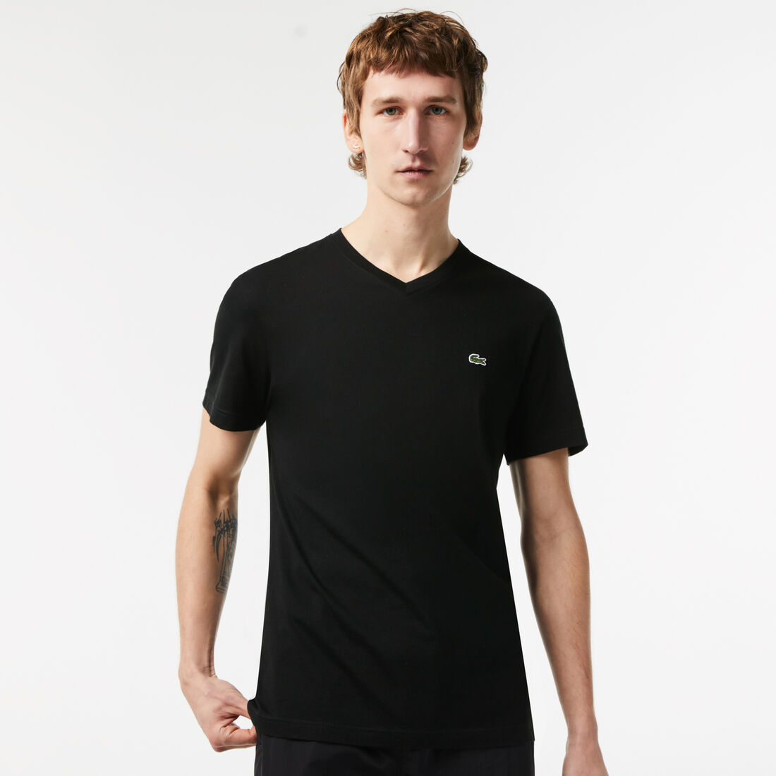 Lacoste V-neck Baumwoll T-shirts Herren Schwarz | VHMC-54160